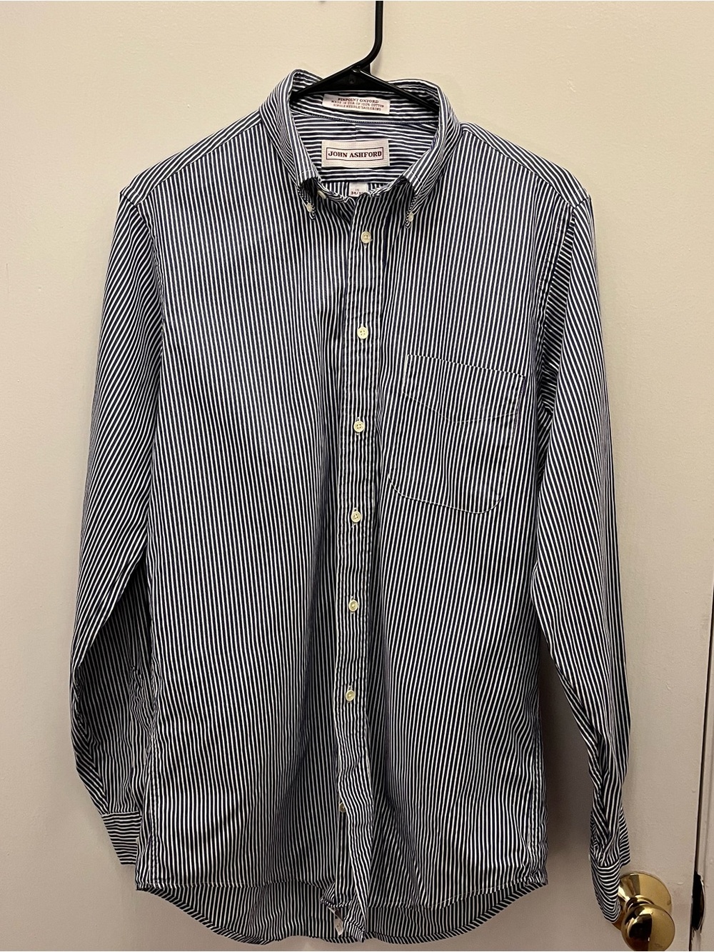 Vintage John Ashford Navy and White Striped Button-Down Oxford Shirt